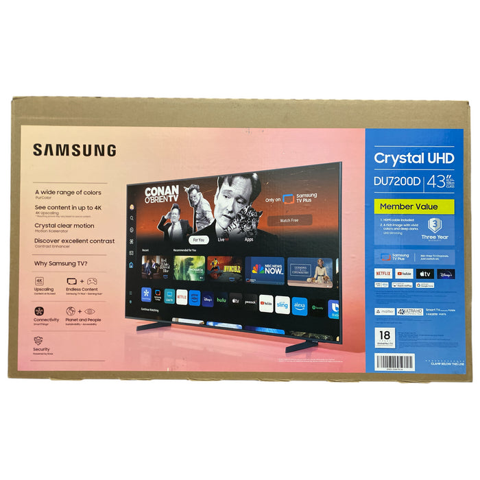 SAMSUNG 43" Class DU7200 Series 4K Smart TV, UN43DU7200DXZA