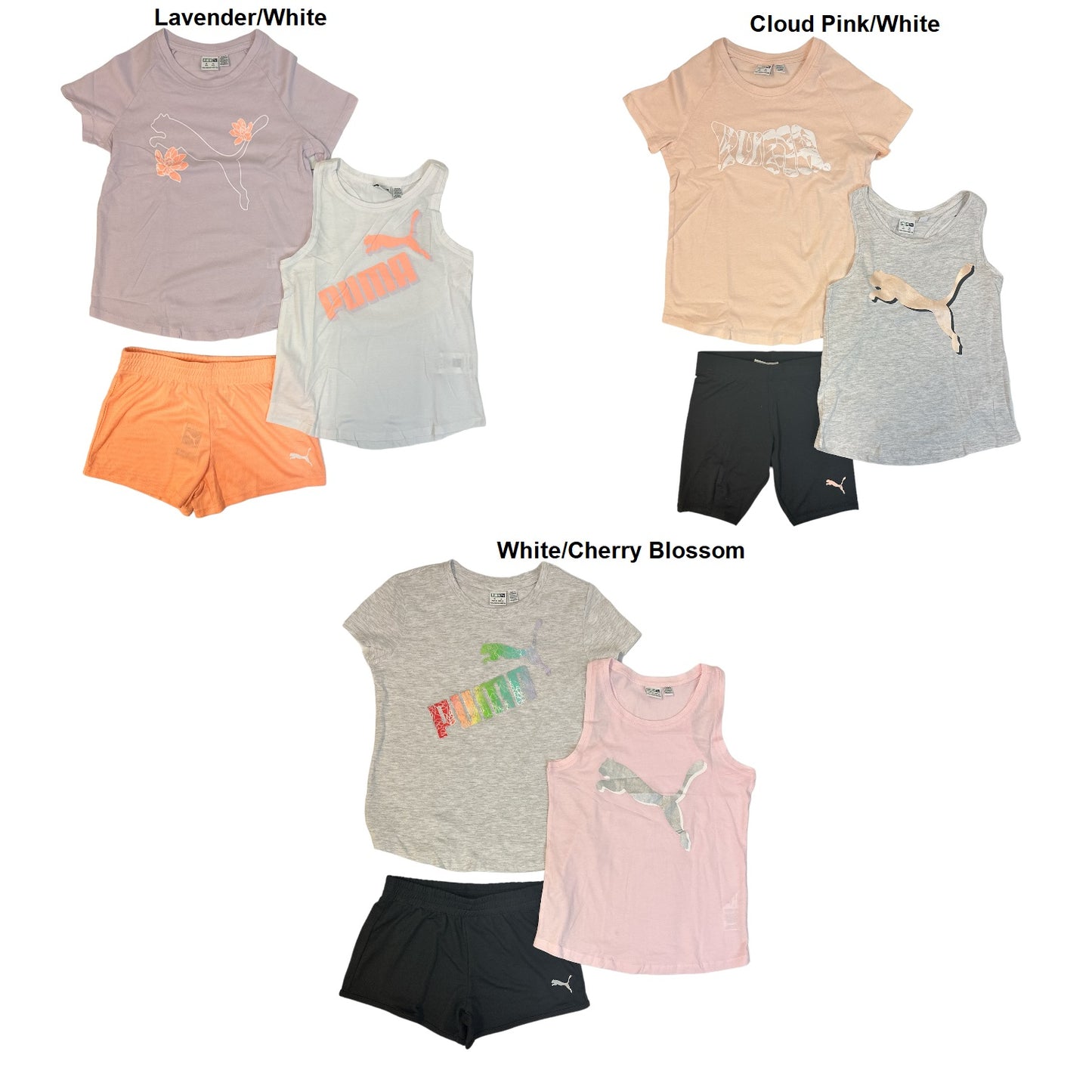 Puma Girl's 3-Piece Jersey T-Shirt, Tank & Shorts Sporty Set