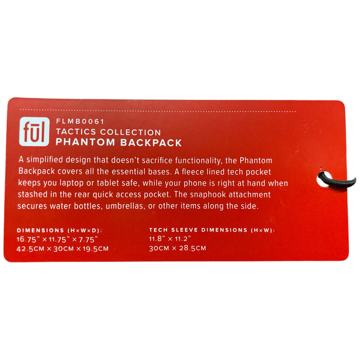 Ful Tactics Collection 15" Laptop Backpack, Phantom Padded Computer Bag, Black