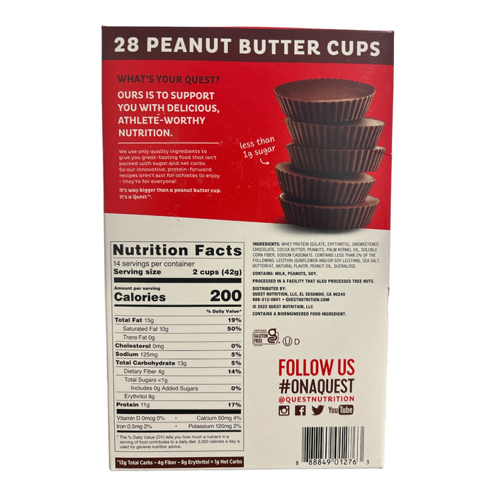 Quest Low Carb Peanut Butter Cups, 11g Protein, 1g Net Carbs, 28 Count