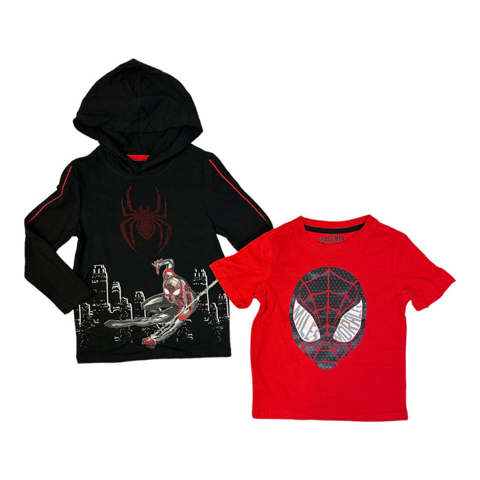 Marvel Boy's Spider-Man Long Sleeve Hooded Tee & Short Sleeve Tee Set