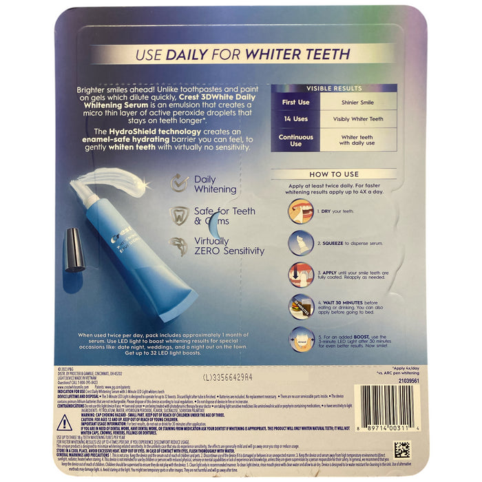 Crest 3DWhite Daily Whitening Serum, Advanced Enamel White & LED Light Treatment