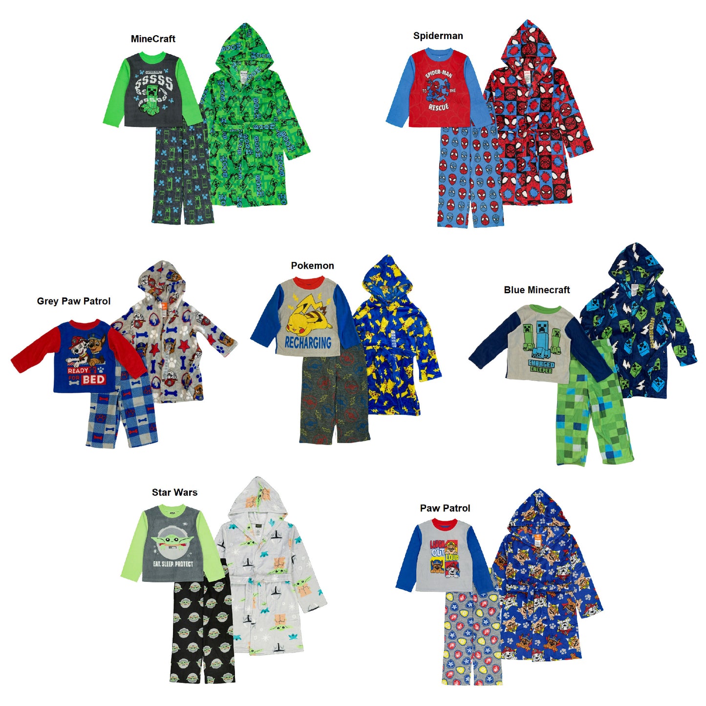 Licensed Boy's Plush Hooded Robe & 2 Piece Pajama Set