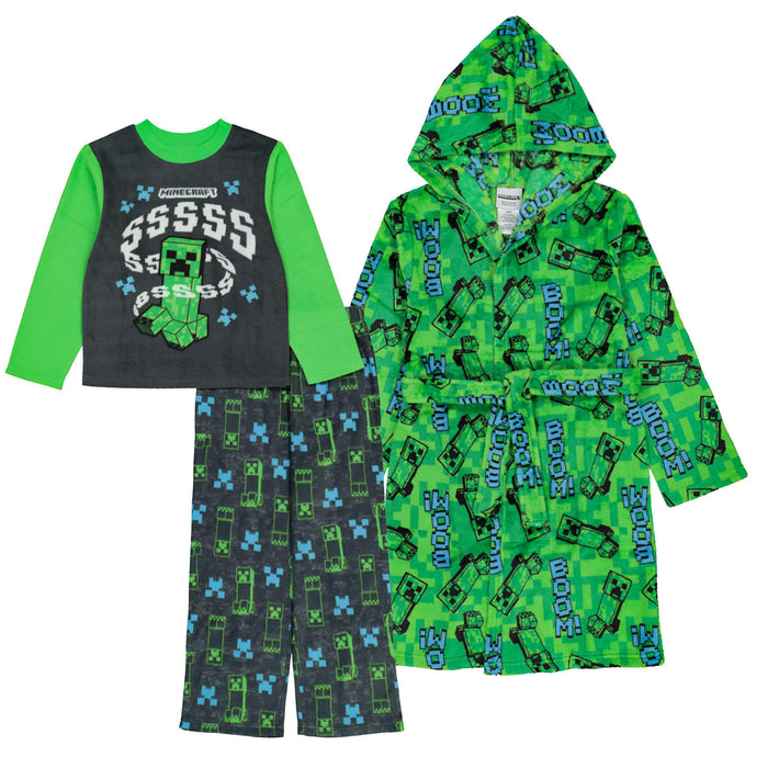 Licensed Boy's Plush Hooded Robe & 2 Piece Pajama Set