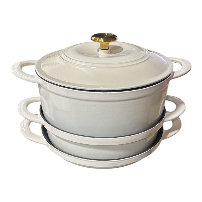 Tramontina 4 Piece Stackable Enamel Cast Iron Cookware Set, Latte/Gold