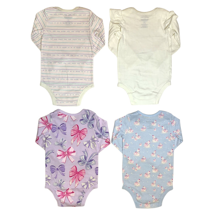 Member's Mark Baby Girls Organic Cotton Bodysuits 4-Pack, Long Sleeve with Snaps