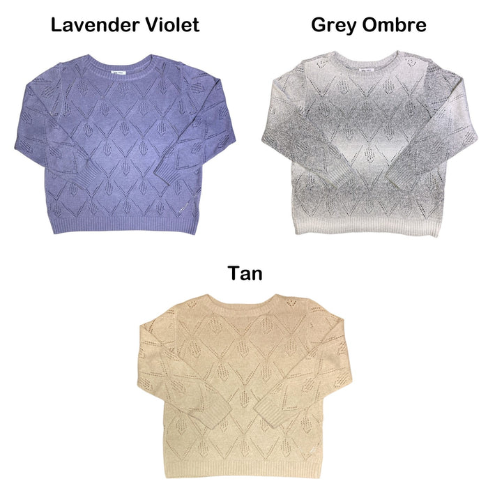 Nine West Womens Pointelle Boatneck Sweater, Long Sleeve, Ribbed Cuffs and Hem