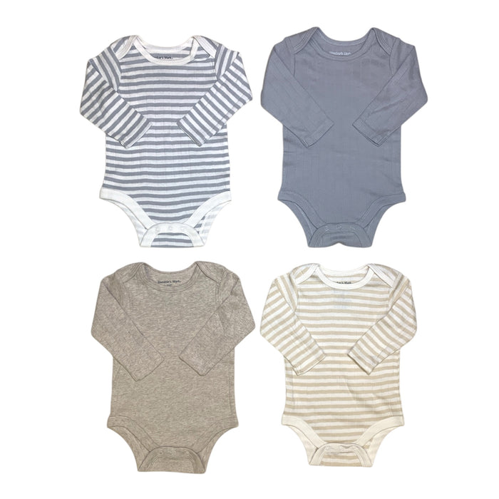 Member's Mark Baby Boys  Organic Cotton Bodysuits, 4 Pack, Long Sleeve