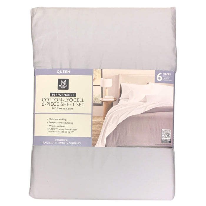 Member's Mark 500TC Performance Cotton-Lyocell Sheet Set, 6 Piece, Queen