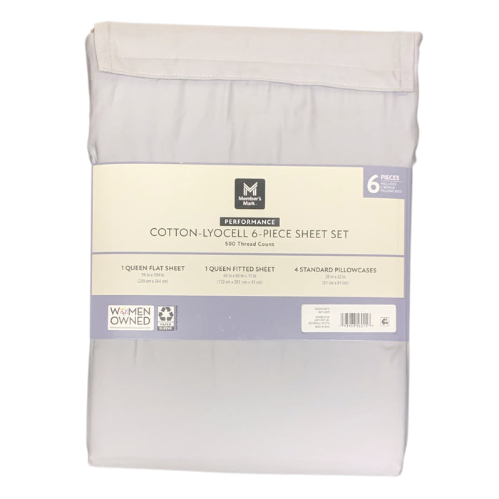 Member's Mark 500TC Performance Cotton-Lyocell Sheet Set, 6 Piece, Queen