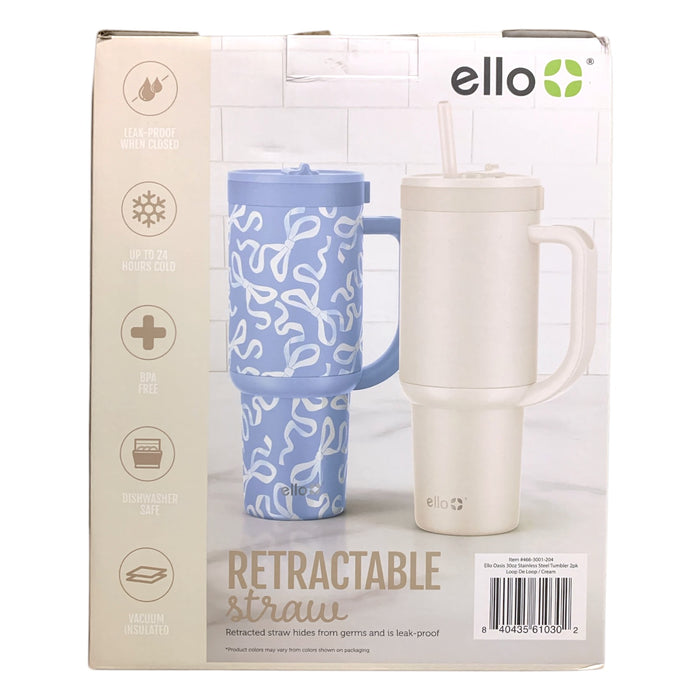 Ello Oasis Go 30oz Leak-Proof Stainless Steel Tumbler, 2 Pack
