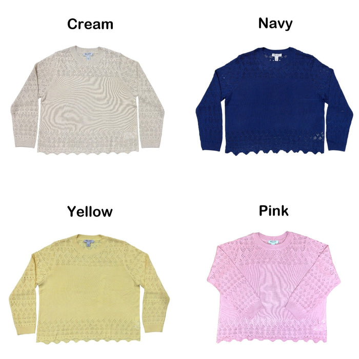 Nine West Women's Regular Fit Lightweight Crew Neck Pointelle Sweater