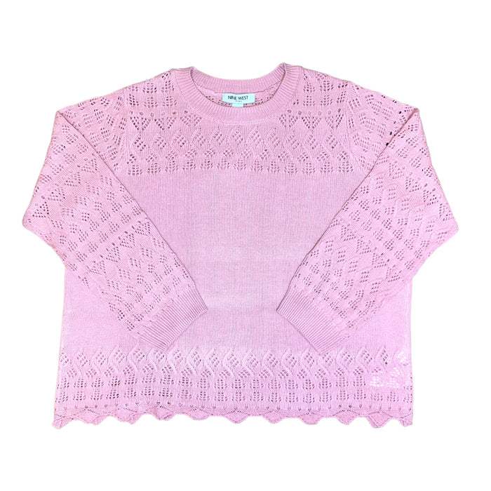Nine West Women's Regular Fit Lightweight Crew Neck Pointelle Sweater