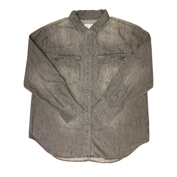 Nine West Women's Over Sized Long Sleeve Plus Denim Button Up Top