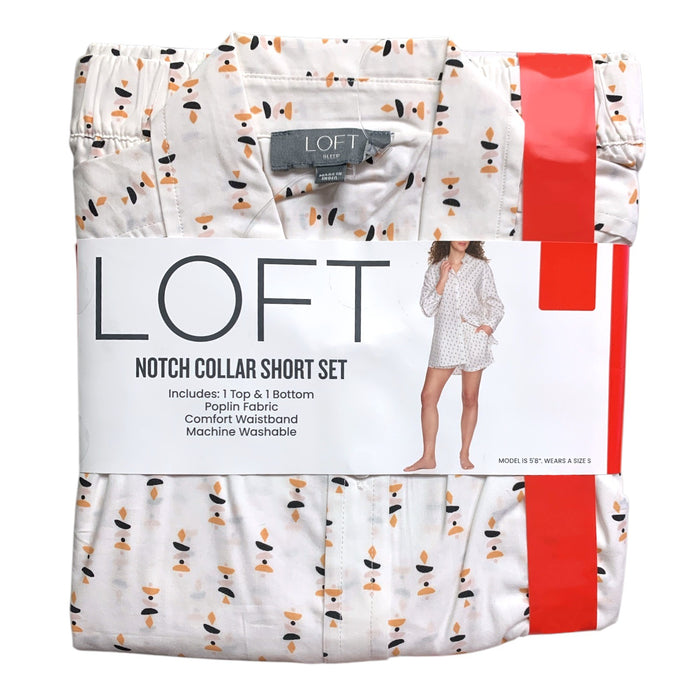 Loft Womens Notch Collar Short Set, 2-Piece, Poplin Top and Bottom