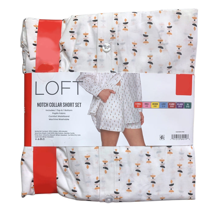Loft Womens Notch Collar Short Set, 2-Piece, Poplin Top and Bottom
