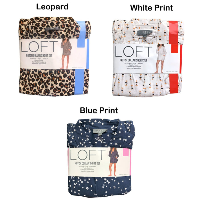 Loft Womens Notch Collar Short Set, 2-Piece, Poplin Top and Bottom