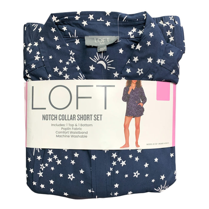 Loft Womens Notch Collar Short Set, 2-Piece, Poplin Top and Bottom