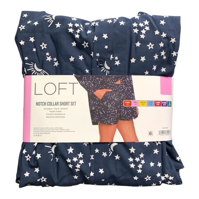 Loft Womens Notch Collar Short Set, 2-Piece, Poplin Top and Bottom
