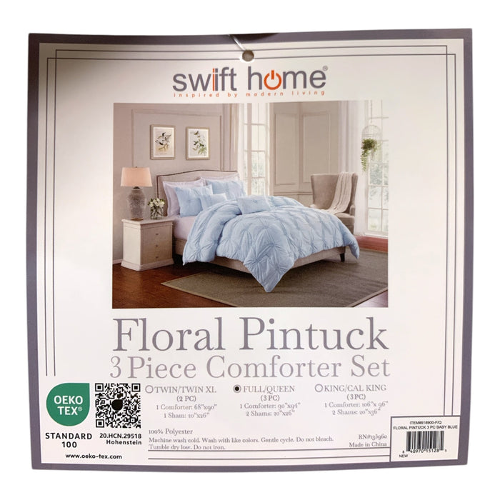 Swift Home Ultra Plush Floral Pintuck Comforter Set, 3pc, Full/Queen