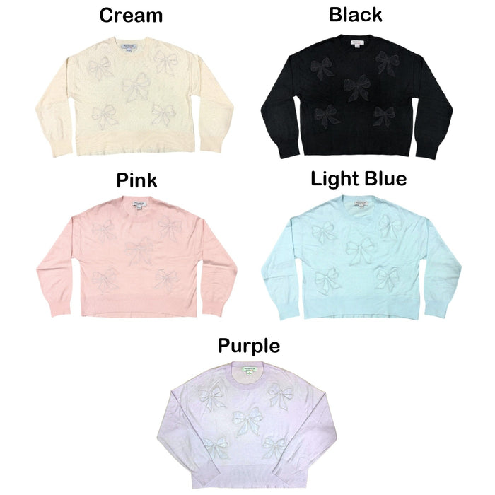 Bridgerton Women's Lace Bow Lightweight Regular Fit Crew Neck Sweater
