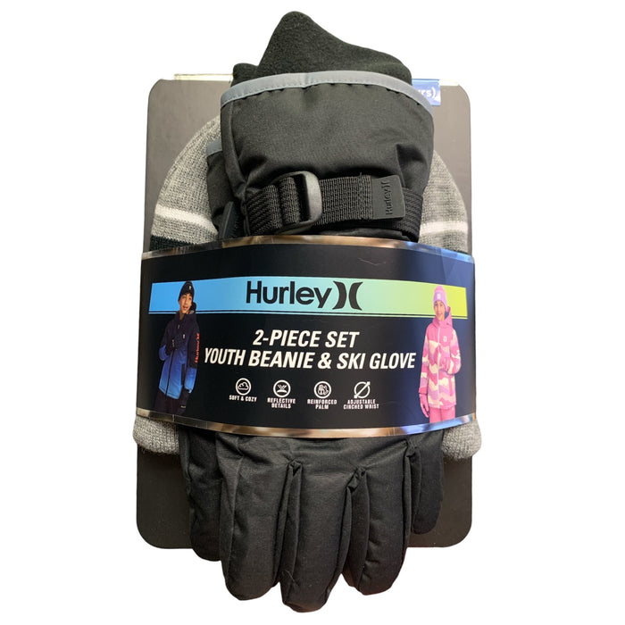 Hurley Kids 2 Piece Youth Cold Weather Knitted Beanie & Ski Glove Set