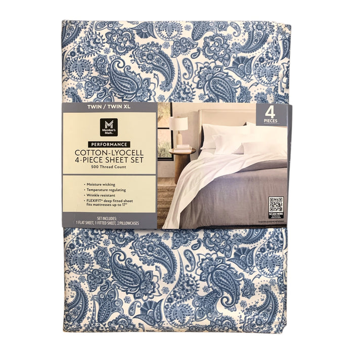 Member's Mark Performance Cotton-Lyocell 4-Piece Sheet Set, Twin/Twin XL, 500TC