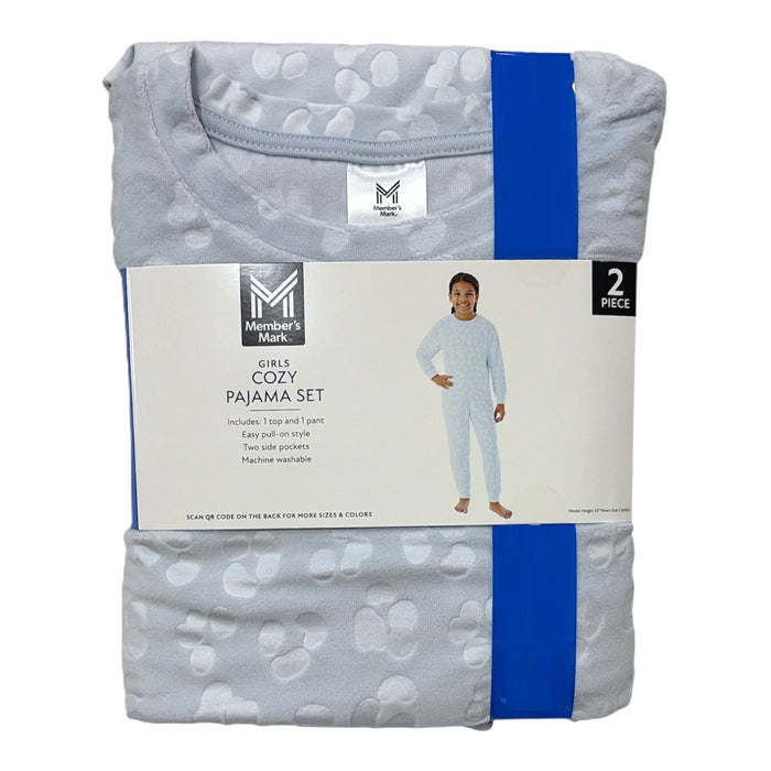 Member's Mark Girls Cozy Pajama Set, 2-Piece, Stamped Velour Design