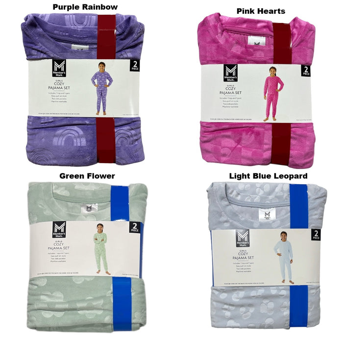 Member's Mark Girls Cozy Pajama Set, 2-Piece, Stamped Velour Design