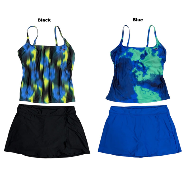 Champion Women’s 4-Way Stretch Tankini and Full Coverage Swim Skirt Set
