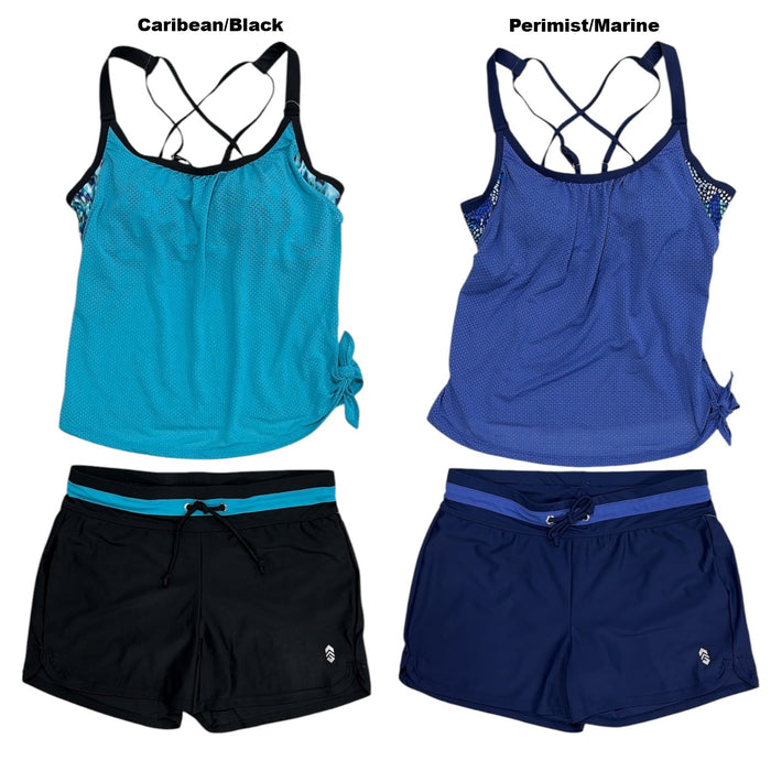 Free Country Women's 4-Way Stretch Quick Dry Tankini & Short Swim Set