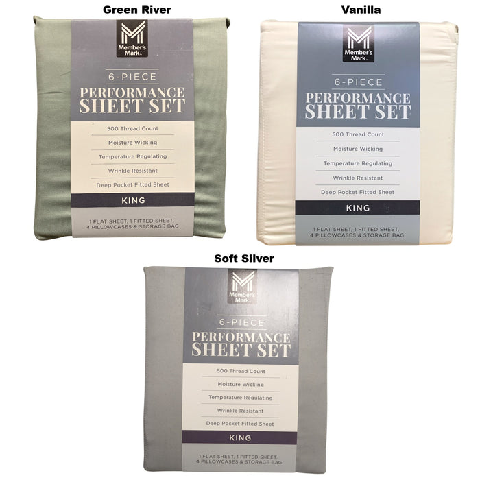 Member's Mark 500 Thread-Count Performance Solid Sheet Set, King, 6 Piece