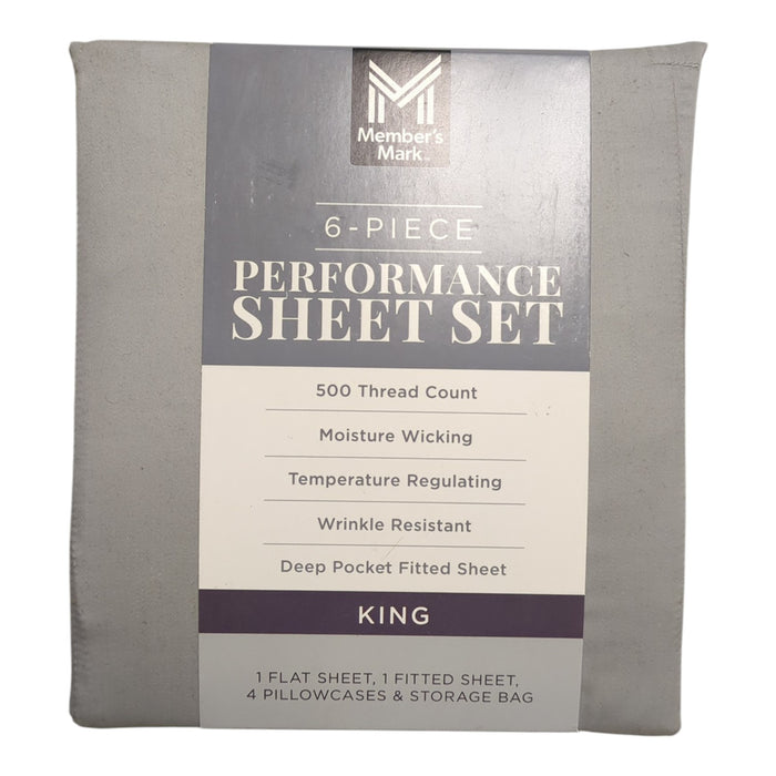Member's Mark 500 Thread-Count Performance Solid Sheet Set, King, 6 Piece