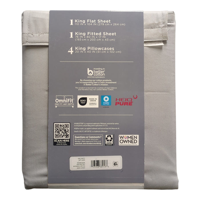 Member's Mark 500 Thread-Count Performance Solid Sheet Set, King, 6 Piece