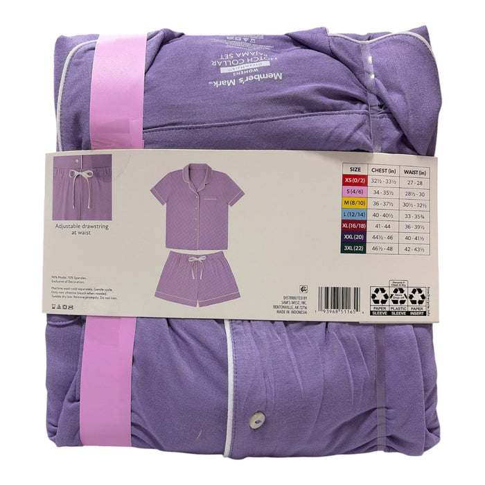 Member's Mark Women's 2-Piece Short Sleeve Notch Collar & Shorts Pajama Set