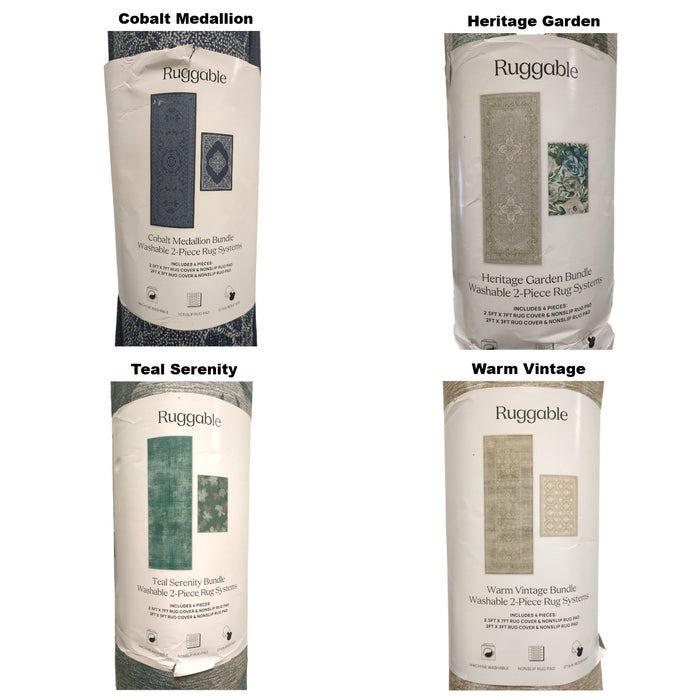 Ruggable 4pc Washable Rug System Set, 2.5ftx7ft & 2ftx3ft, with Non-Slip Pads