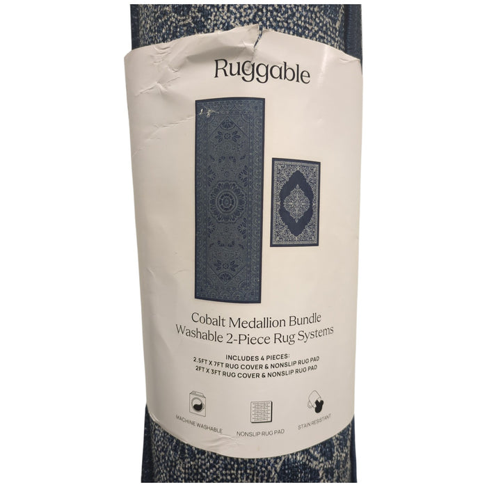 Ruggable 4pc Washable Rug System Set, 2.5ftx7ft & 2ftx3ft, with Non-Slip Pads