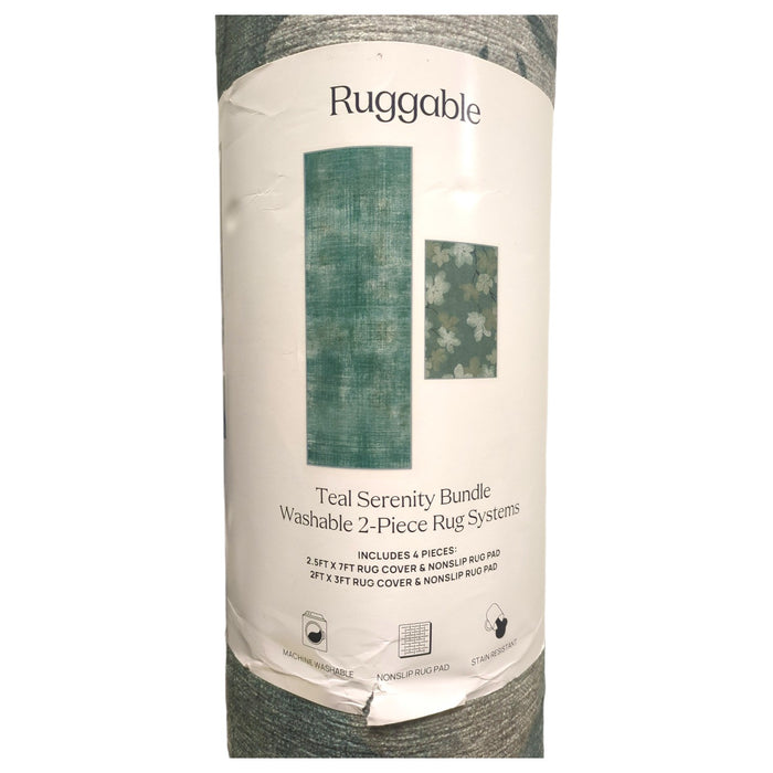 Ruggable 4pc Washable Rug System Set, 2.5ftx7ft & 2ftx3ft, with Non-Slip Pads