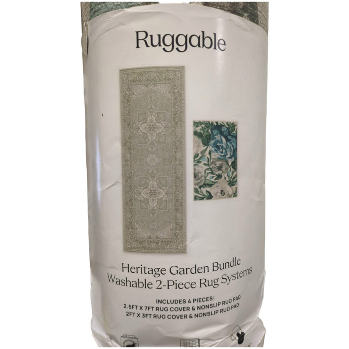 Ruggable 4pc Washable Rug System Set, 2.5ftx7ft & 2ftx3ft, with Non-Slip Pads