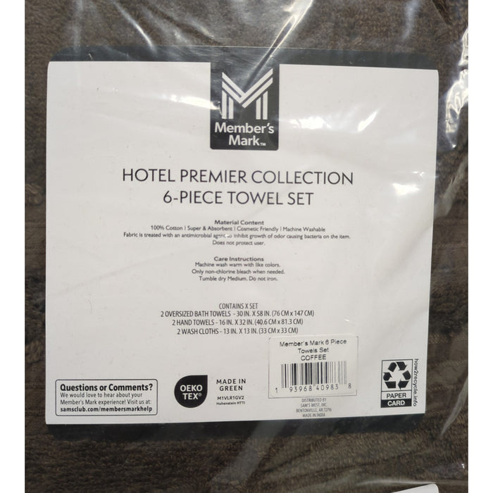Member's Mark Hotel Premier 6-Piece Towel Set, 2 Bath, 2 Hand, 2 Washcloths