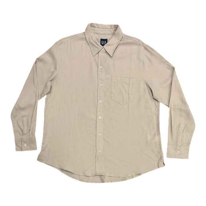 GAP Women's Linen Blend Button-Down Long Sleeve Relaxed Fit Shirt