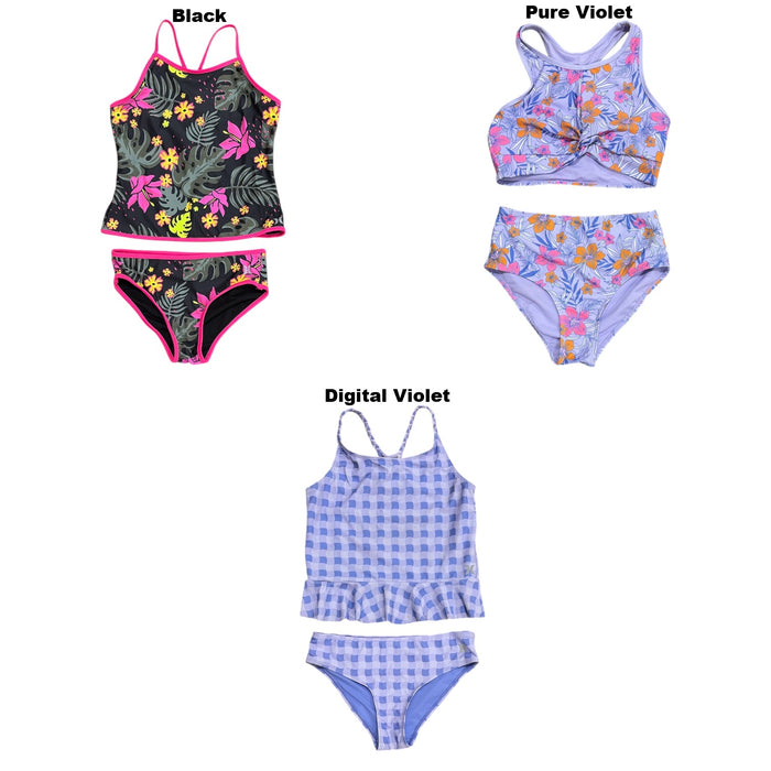 Hurley Girls Lightweight 2-Piece UPF 50+ Dull Tricot Fabric Tankini Swimsuit