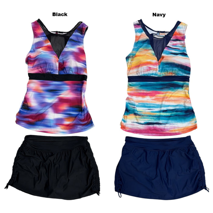 Free Country Women's Comfortable & Supportive Tankini & Skort Swim Set