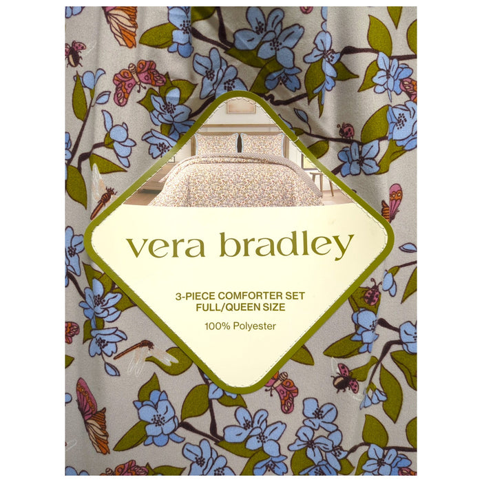Vera Bradley 3-Piece Printed Microfiber Lightweight Comforter Set, Full/Queen