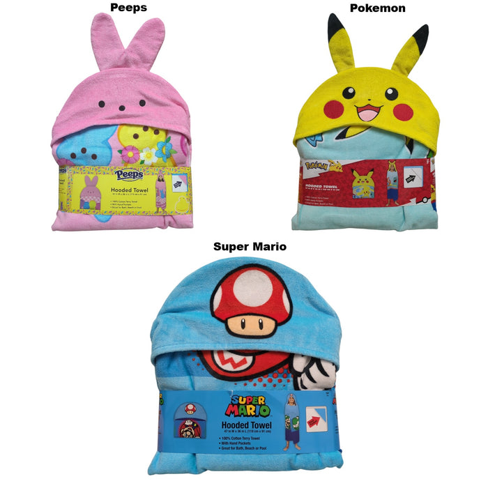 Franco Kids Character 100% Cotton Hooded Towel with Hand Pockets