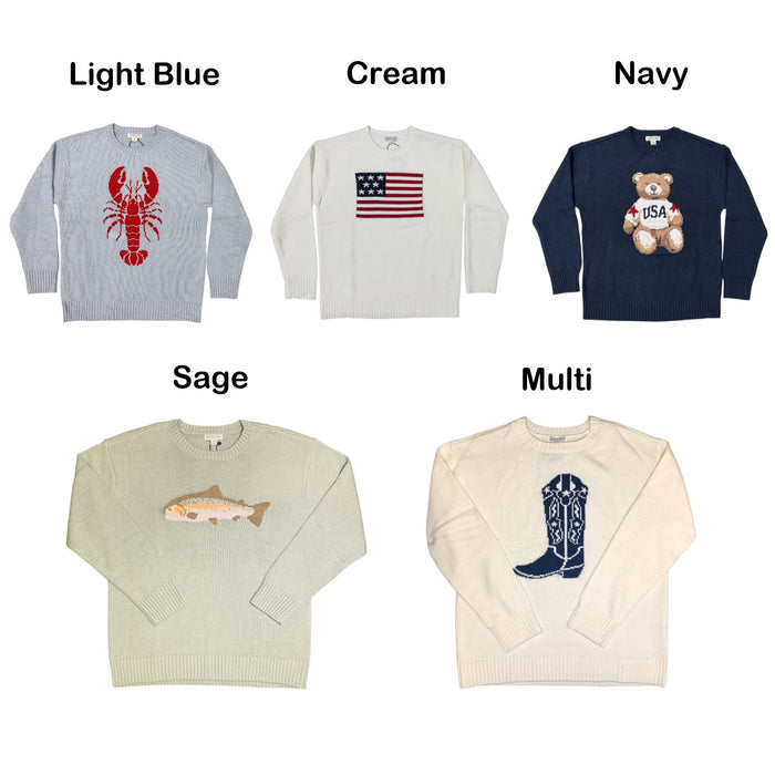 Mighty Fine Women's Midweight Crew Neck Easy Fit Americana Sweater