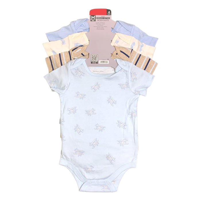 Member's Mark Baby's Organic Cotton Bodysuits, 4 Pack, Long Sleeve, Snap Closure