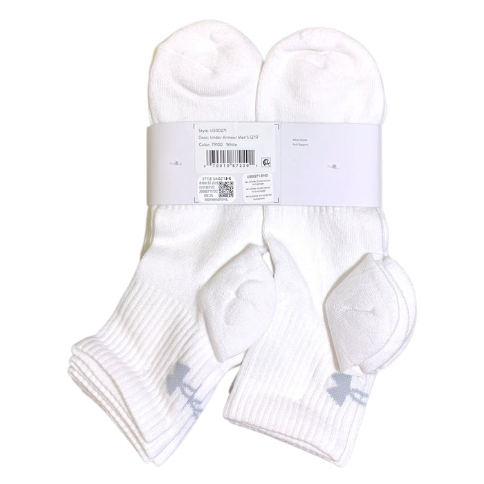 Under Armour UA Cotton Cushioned Quarter Sock, 6-Pack