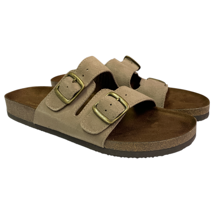 Mountain Sole Women's Easy Slide-On Double Buckle Leather Sandal