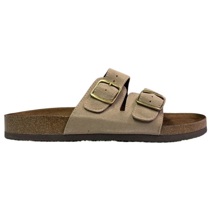 Mountain Sole Women's Easy Slide-On Double Buckle Leather Sandal